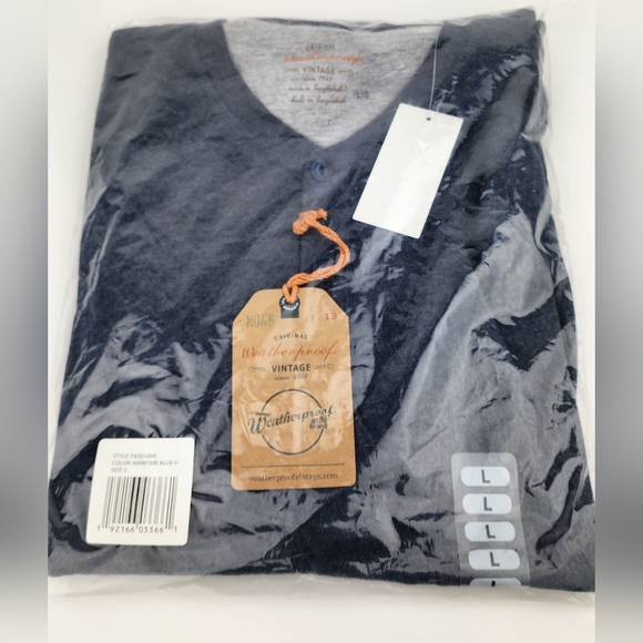 WEATHERPROOF Men's Henley T-Shirt Long Sleeve Maritime Blue NWT - Picture 4 of 4
